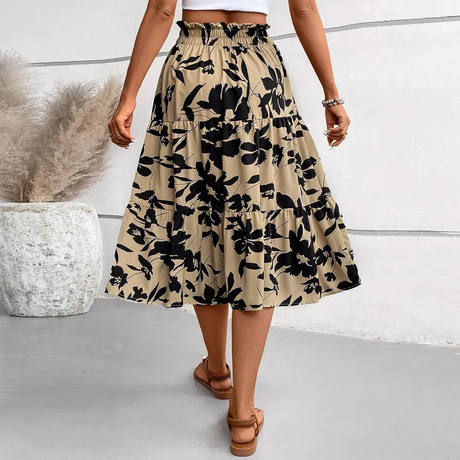Floral Skirts for Women Swing Beach Flutter Travel Elastic Waist Going Out Smocked Country Casual Vacation Cute Skirts