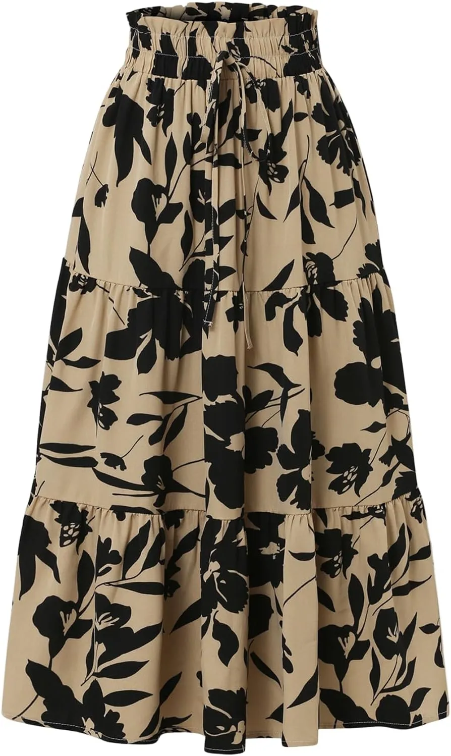 Floral Skirts for Women Swing Beach Flutter Travel Elastic Waist Going Out Smocked Country Casual Vacation Cute Skirts