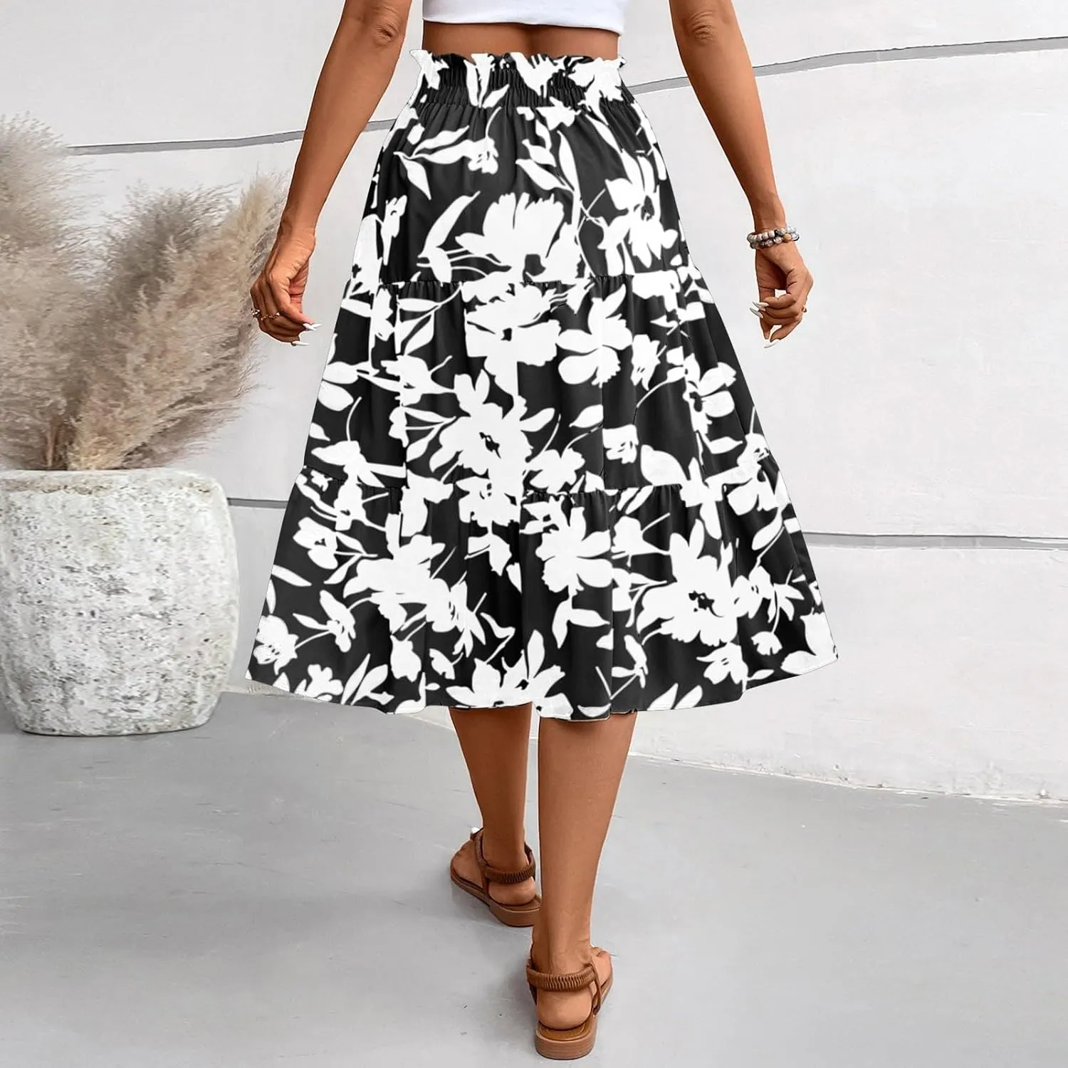 Floral Skirts for Women Swing Beach Flutter Travel Elastic Waist Going Out Smocked Country Casual Vacation Cute Skirts