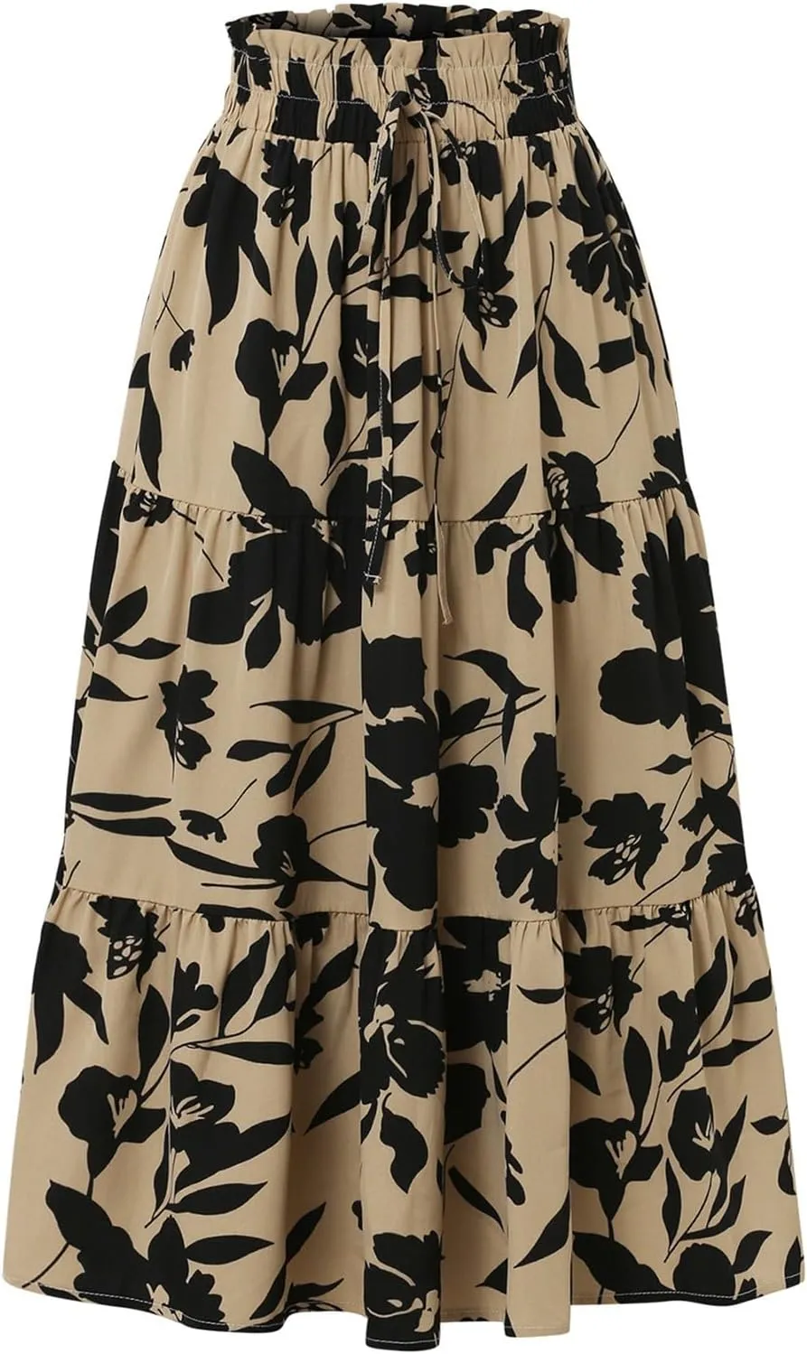 Floral Skirts for Women Swing Beach Flutter Travel Elastic Waist Going Out Smocked Country Casual Vacation Cute Skirts