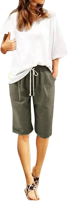 FZVYD Capri Leggings for Women Soft High Waist Capris Elastic Drawstring Crop Sweatpants Workout Running Pants with Pockets
