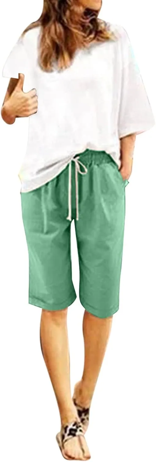 FZVYD Capri Leggings for Women Soft High Waist Capris Elastic Drawstring Crop Sweatpants Workout Running Pants with Pockets