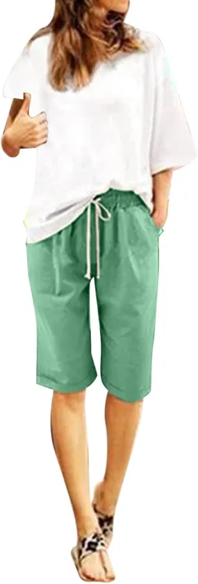 FZVYD Capri Leggings for Women Soft High Waist Capris Elastic Drawstring Crop Sweatpants Workout Running Pants with Pockets