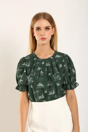 Geia Holiday-Inspired Blouse with Forest Green