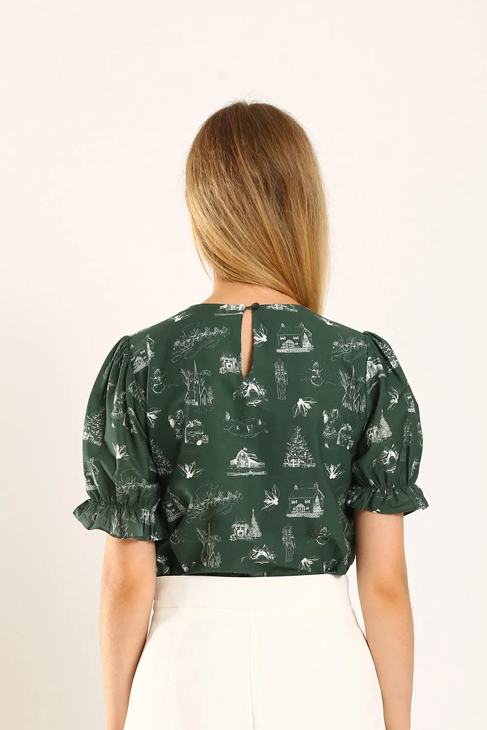 Geia Holiday-Inspired Blouse with Forest Green
