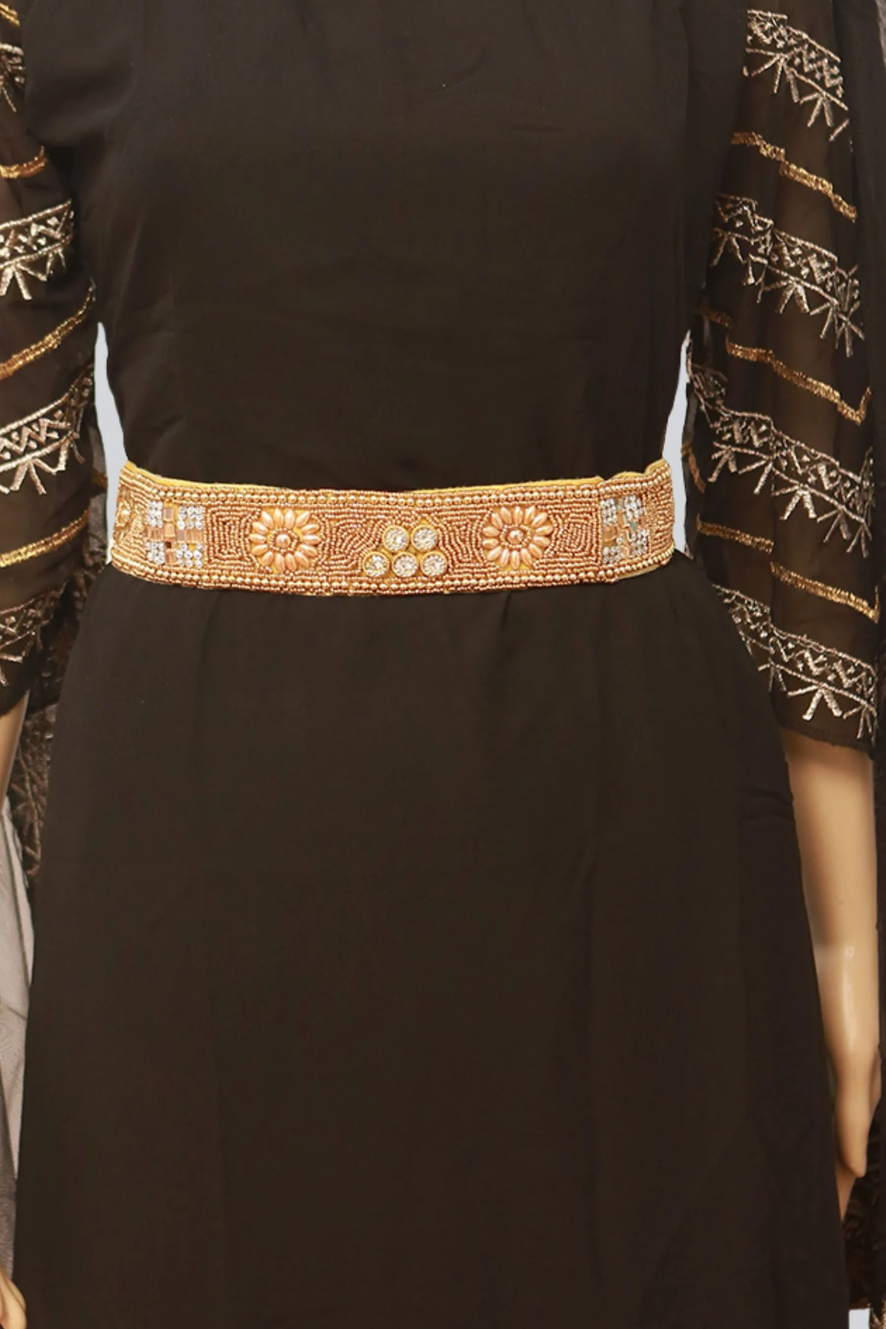 Golden Radiance: Aari & Maggam Work Hip Belt, White Stones | JCSFashions