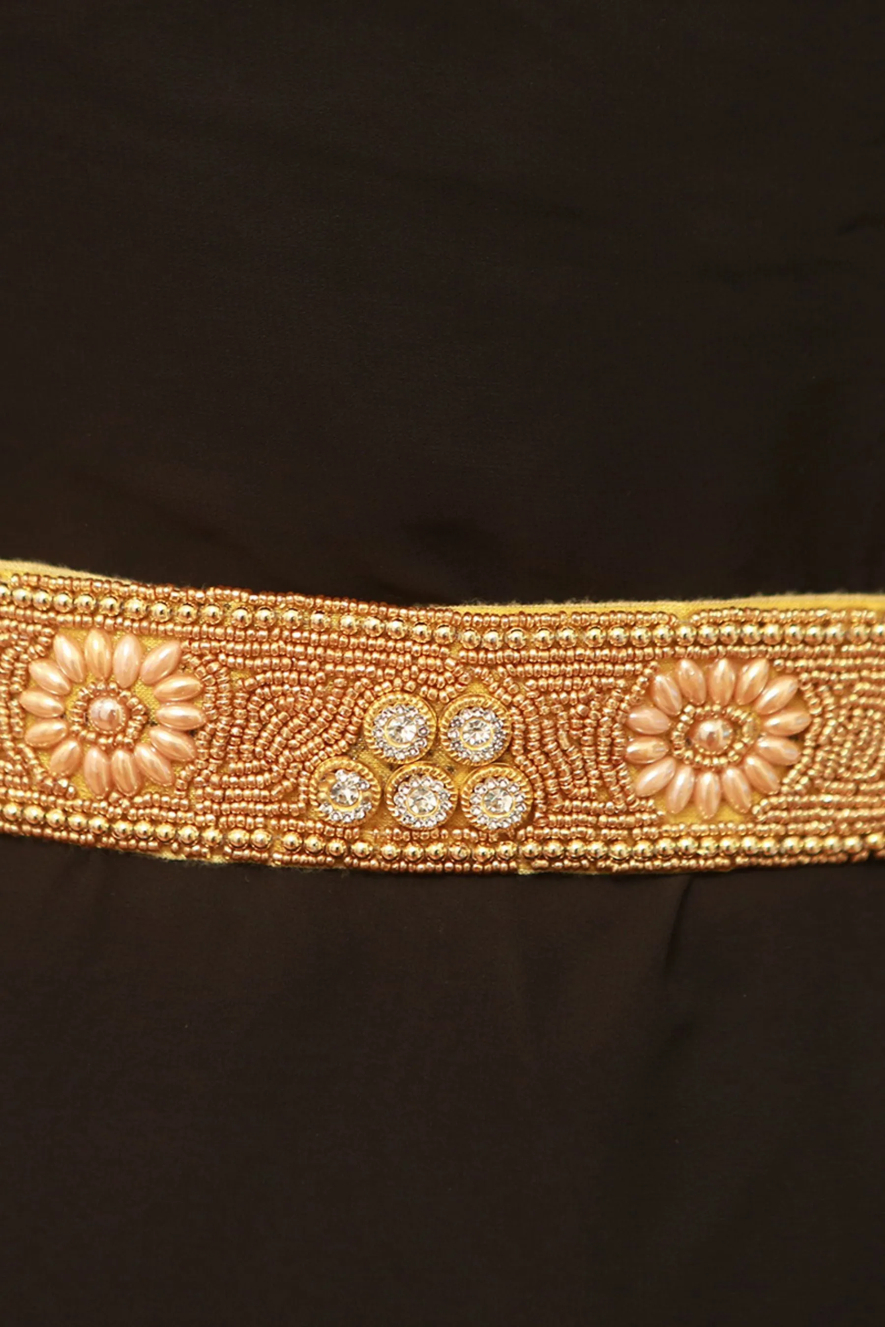 Golden Radiance: Aari & Maggam Work Hip Belt, White Stones | JCSFashions