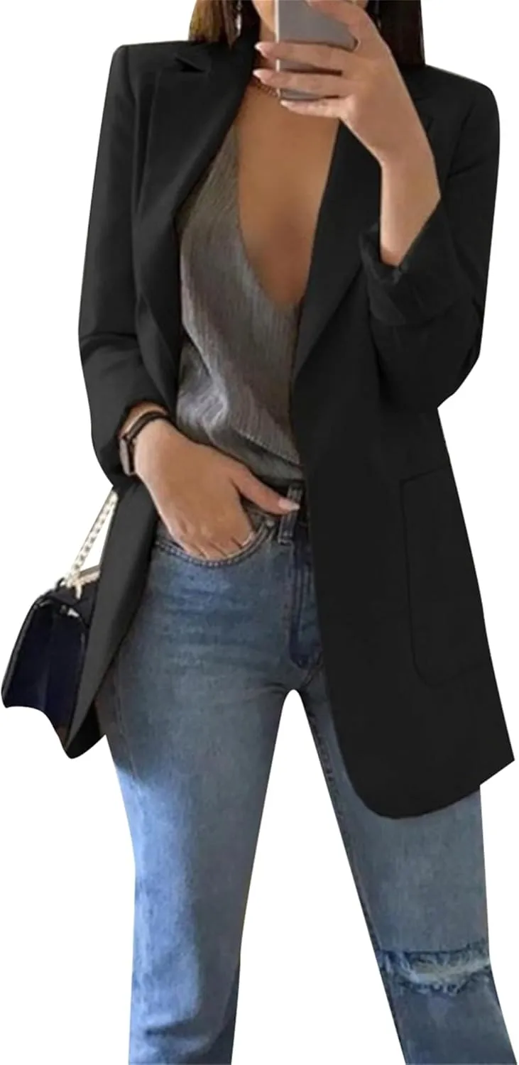 GRASWE Women Casual Loose Fit Long Sleeve Blazer Cardigan Fashion Plus Size Work Blazer