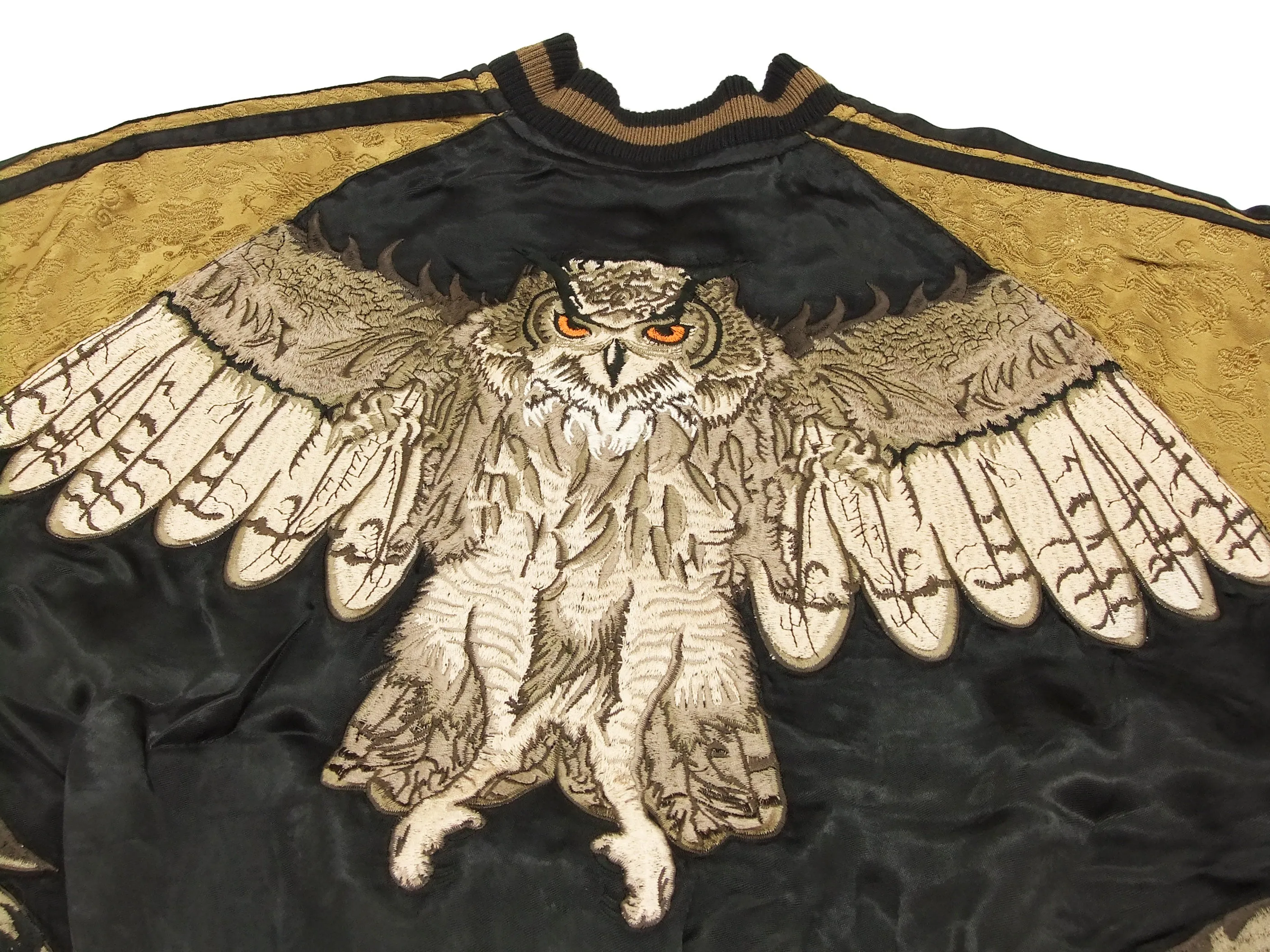Hanatabi Gakudan Men's Japanese Souvenir Jacket Japanese Owl Sukajan Script SSJ-009