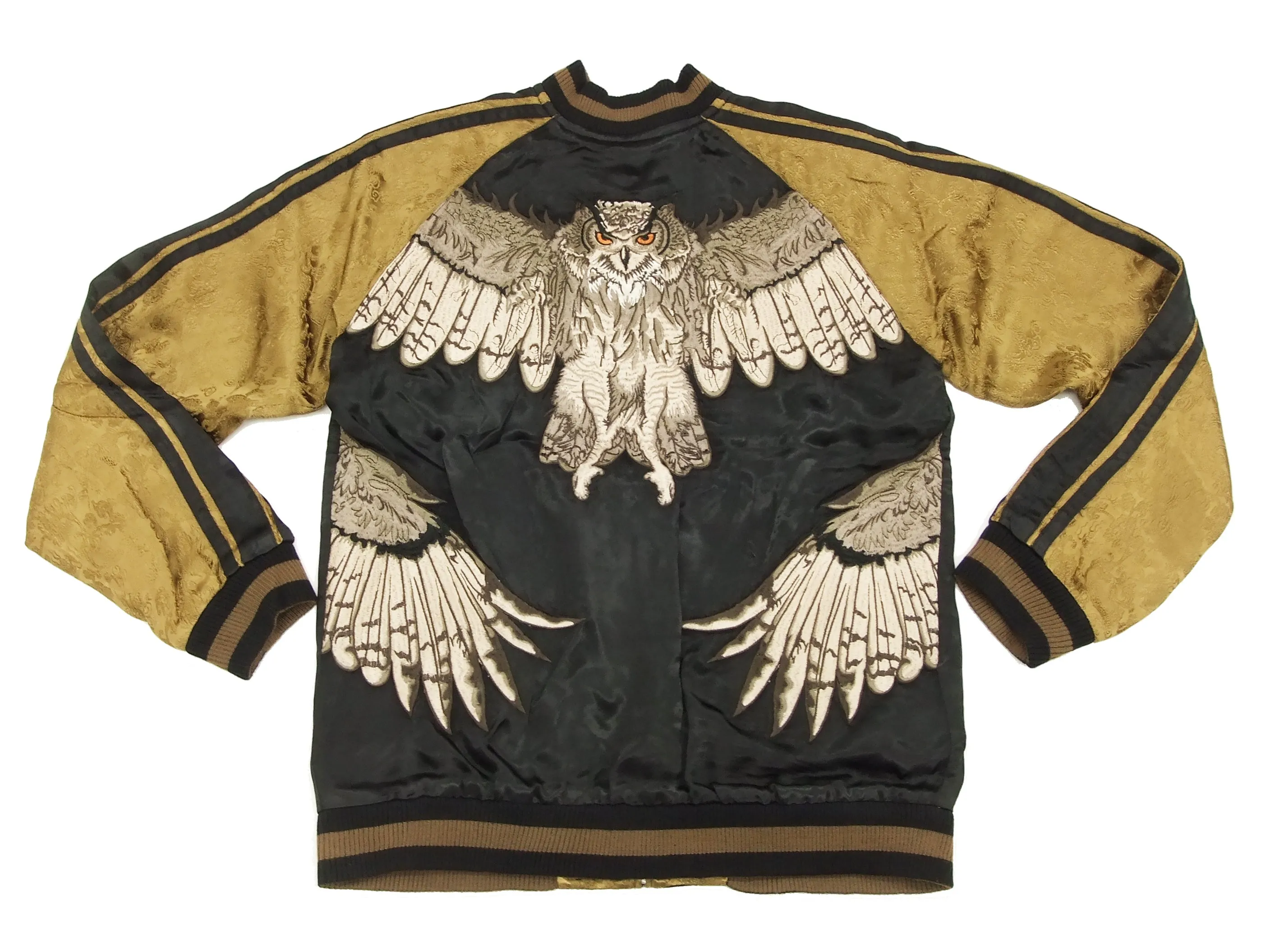 Hanatabi Gakudan Men's Japanese Souvenir Jacket Japanese Owl Sukajan Script SSJ-009