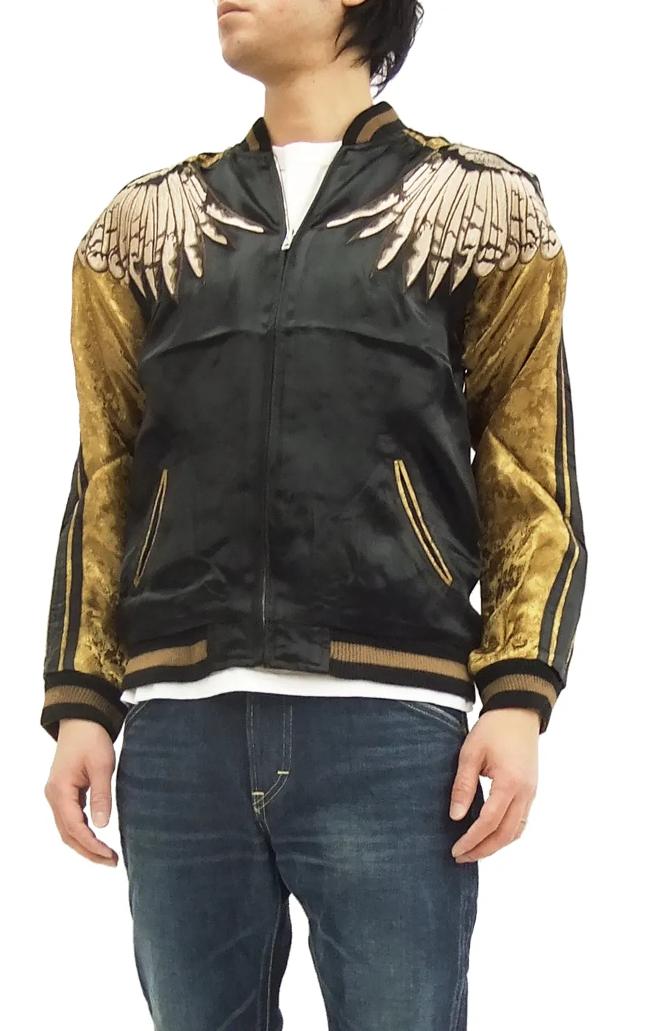 Hanatabi Gakudan Men's Japanese Souvenir Jacket Japanese Owl Sukajan Script SSJ-009