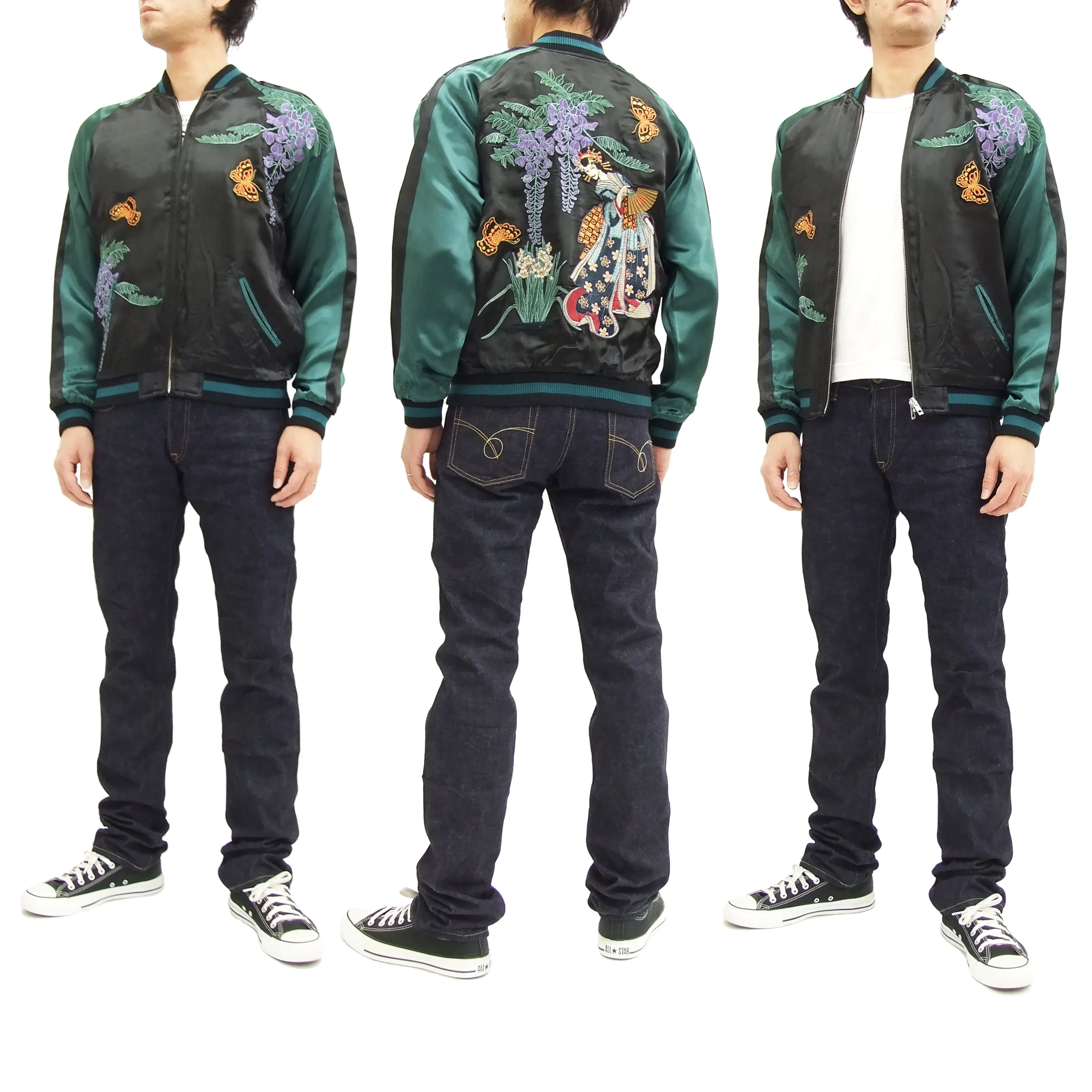 Hanatabi Gakudan Men's Japanese Souvenir Jacket Maiko Sukajan Script SSJ-007