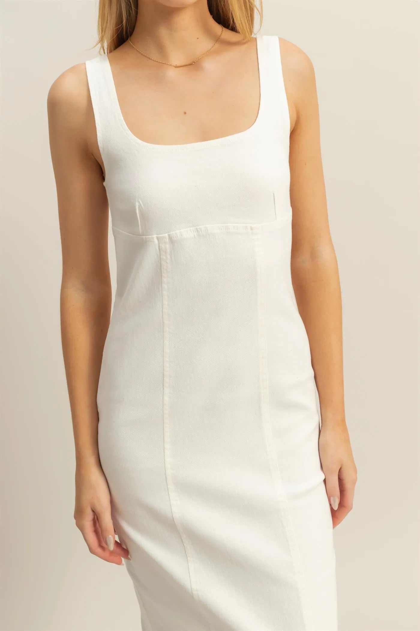 HF25C203-Washed Denim Bodycon Midi Dress