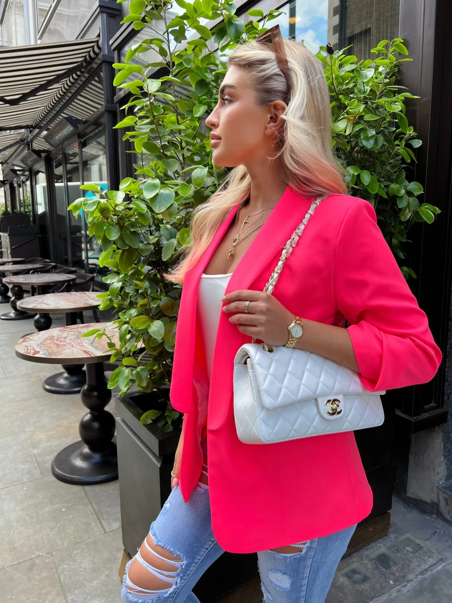 Hot Pink Ruched Arm Blazer