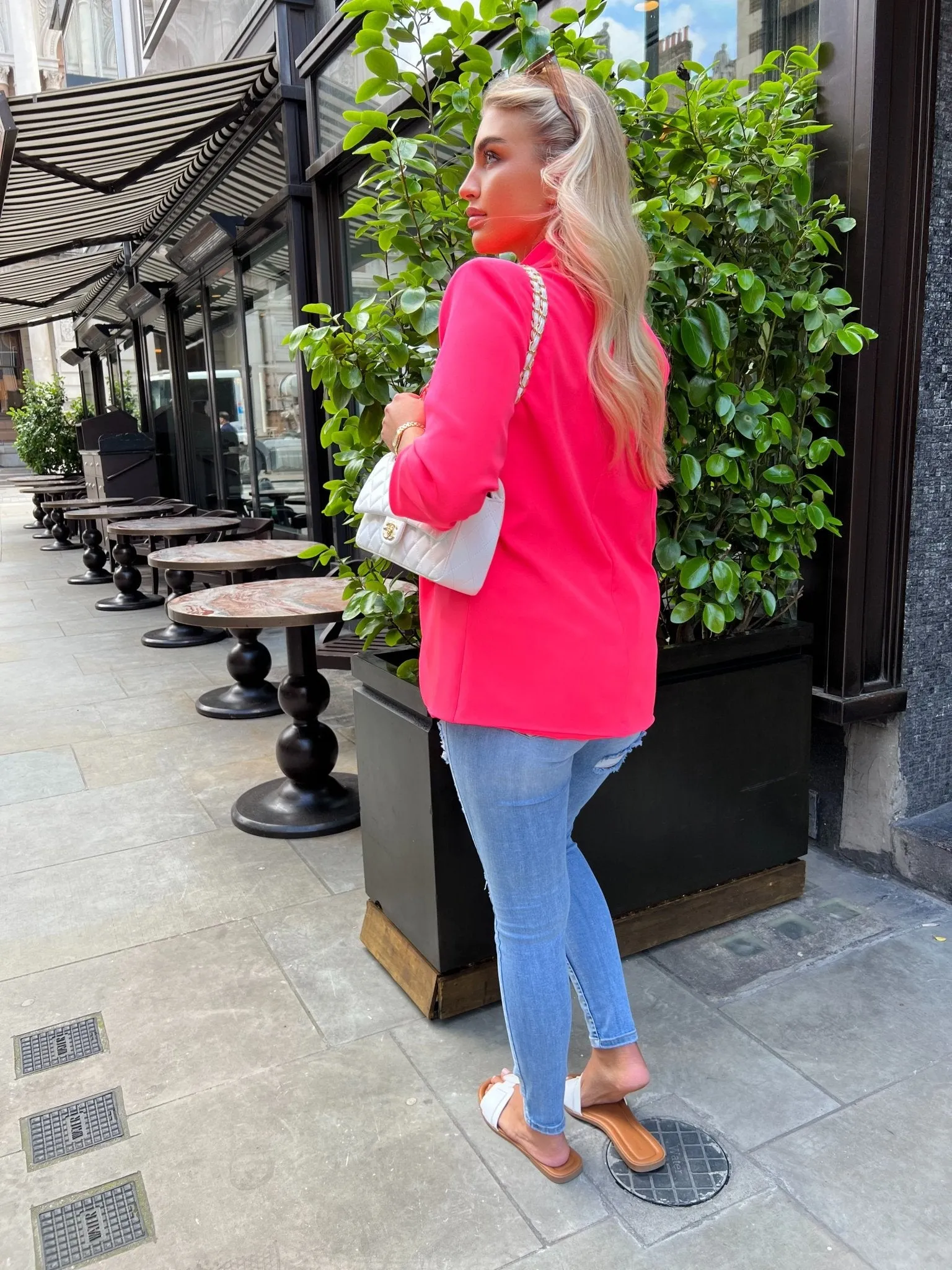 Hot Pink Ruched Arm Blazer