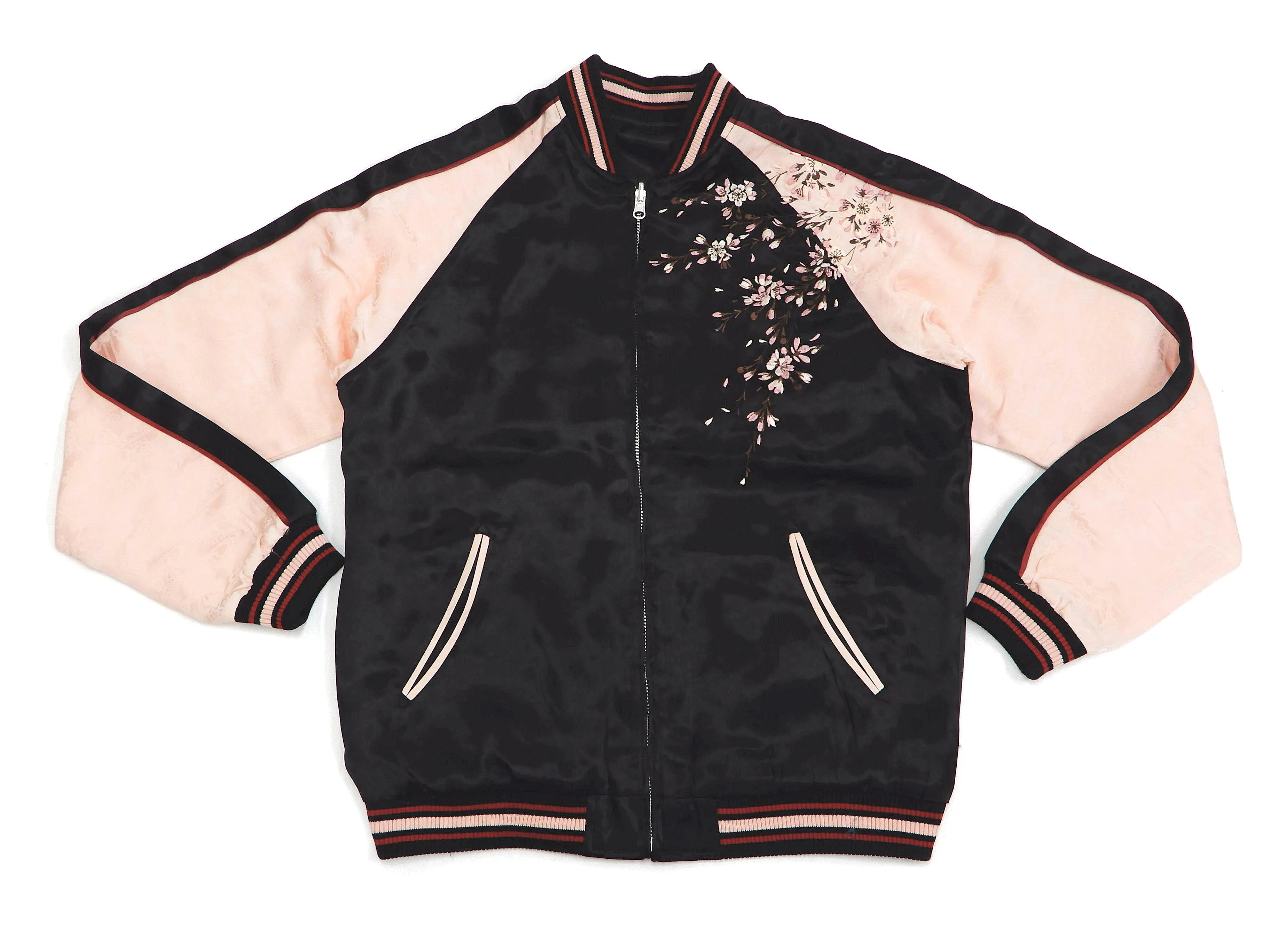 Japanesque Sukajan Jacket Men's Japanese Souvenir Jacket Weeping Cherry 3RSJ-753 Black/Pink