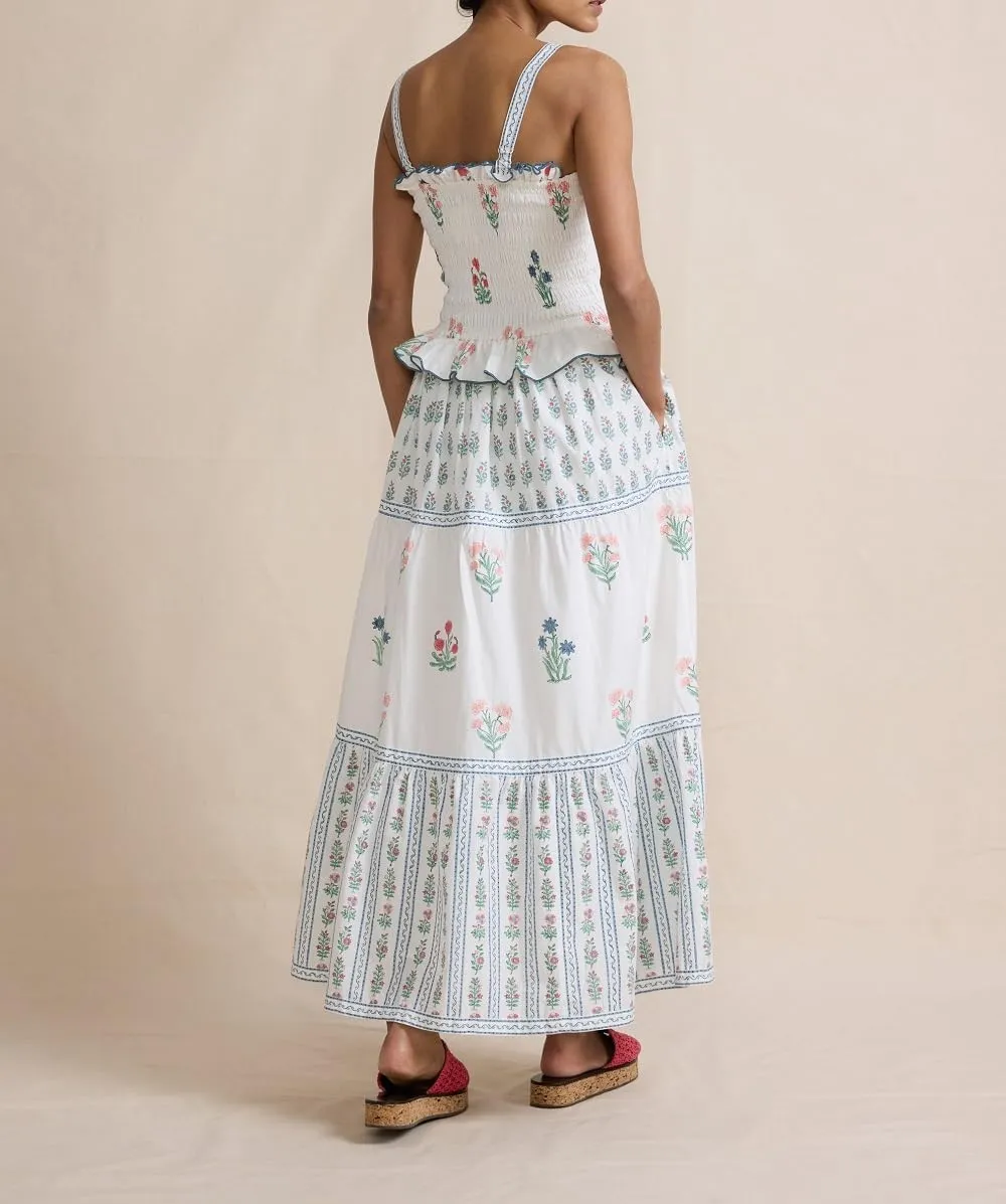 Juakoso Women Boho Tie Shoulder Floral Dress Y2k Sleeveless Smocked Ruffle Maxi Dress Backless Flowy Long Dress Outfits