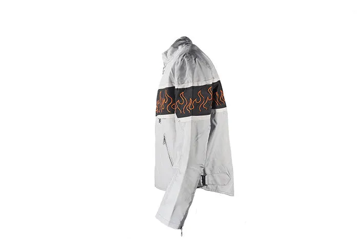 Light Textile Motorcycle Jacket w/ Flames Design - Mens