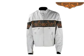 Light Textile Motorcycle Jacket w/ Flames Design - Mens