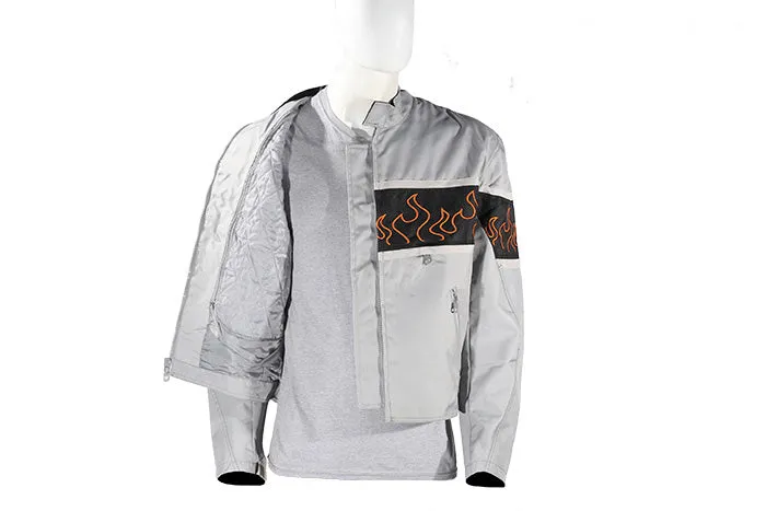 Light Textile Motorcycle Jacket w/ Flames Design - Mens