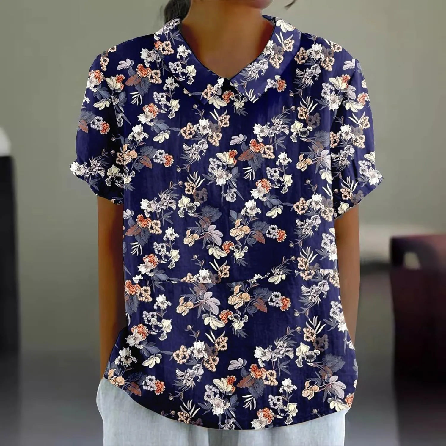 Linen Shirt Women,Summer Lightweight Short Sleeve Tunic Tshirts Lapel Collared Boho Tops Work Casual Blouses