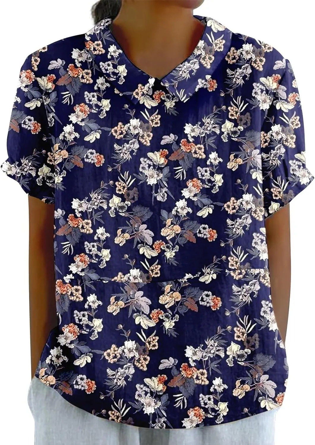 Linen Shirt Women,Summer Lightweight Short Sleeve Tunic Tshirts Lapel Collared Boho Tops Work Casual Blouses