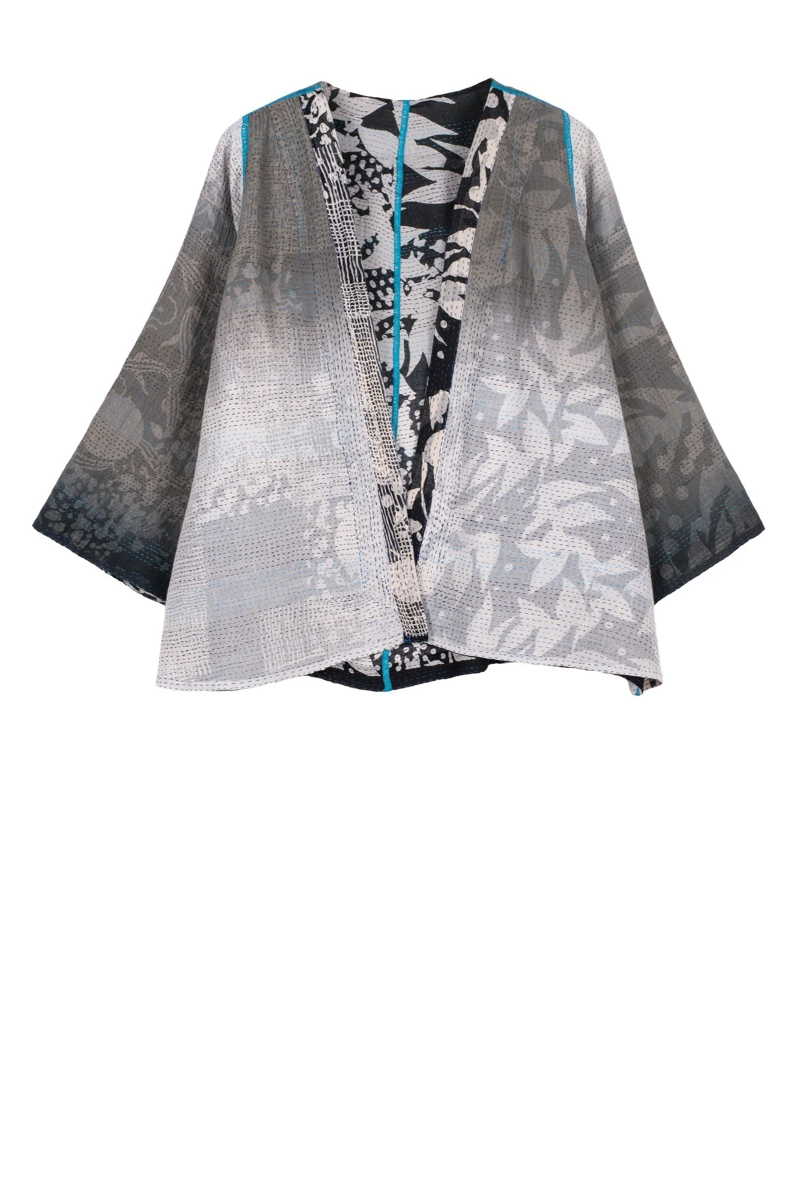 MONOTONE TWILIGHT PRINT KANTHA BELL SHAPE JKT - tp2048-blk -