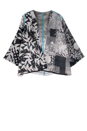 MONOTONE TWILIGHT PRINT KANTHA BELL SHAPE JKT - tp2048-blk -