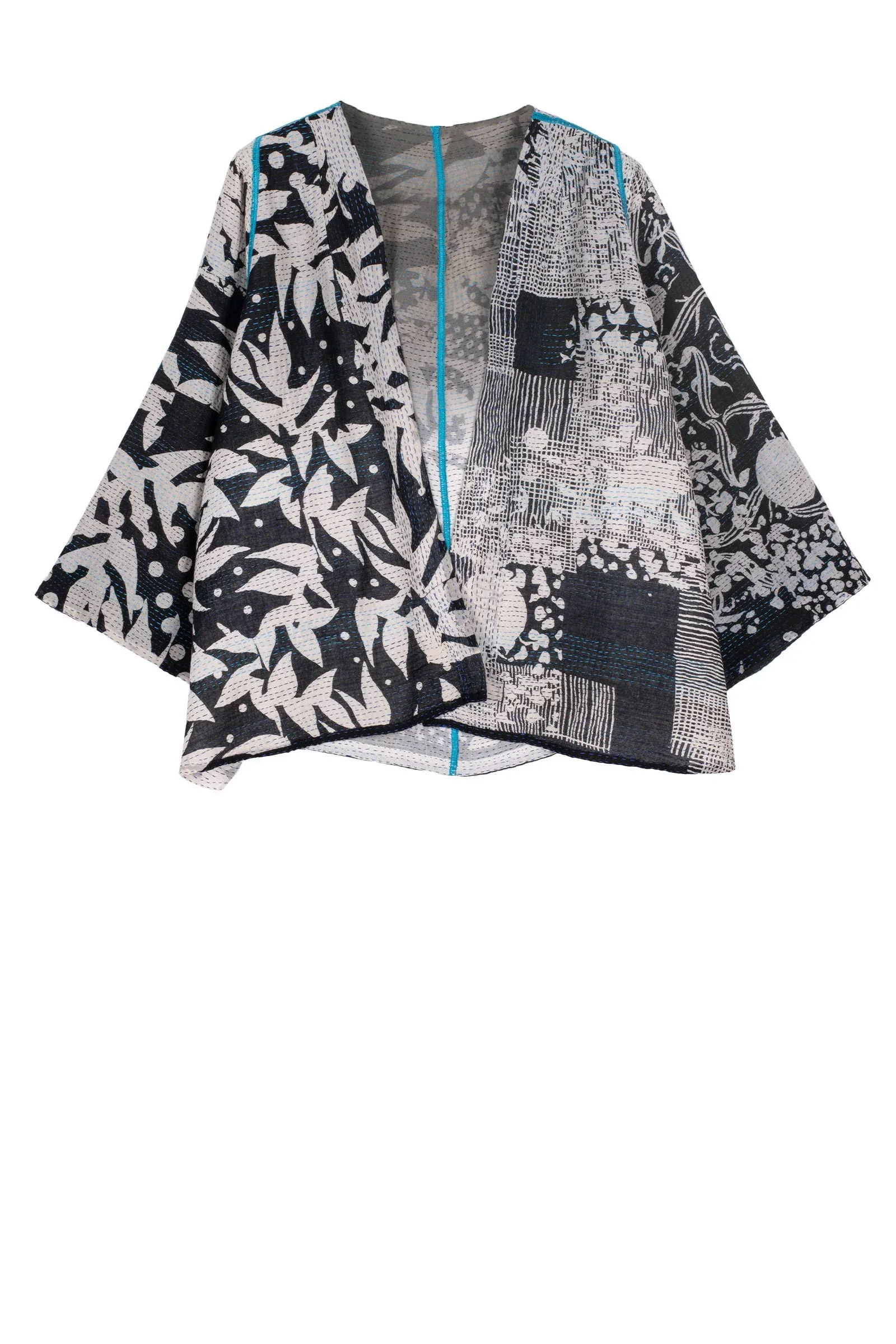 MONOTONE TWILIGHT PRINT KANTHA BELL SHAPE JKT - tp2048-blk -