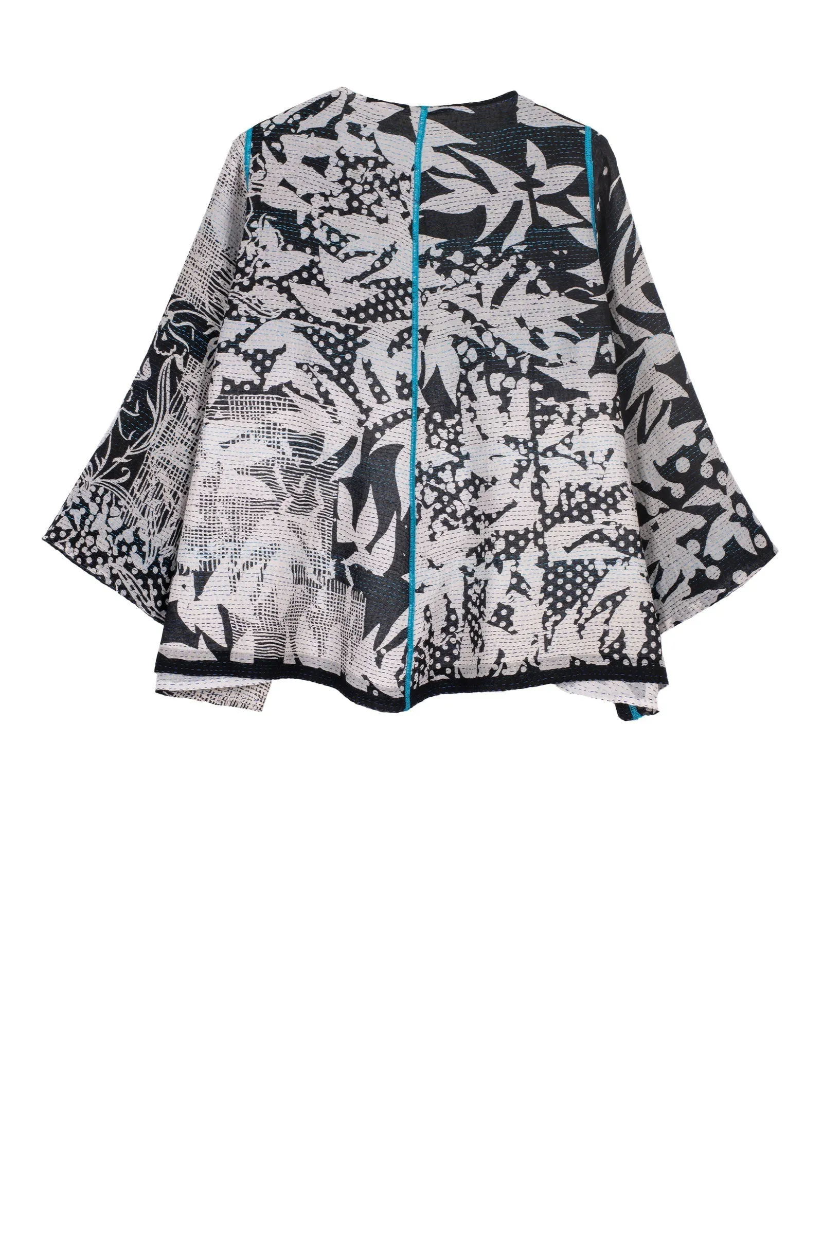 MONOTONE TWILIGHT PRINT KANTHA BELL SHAPE JKT - tp2048-blk -