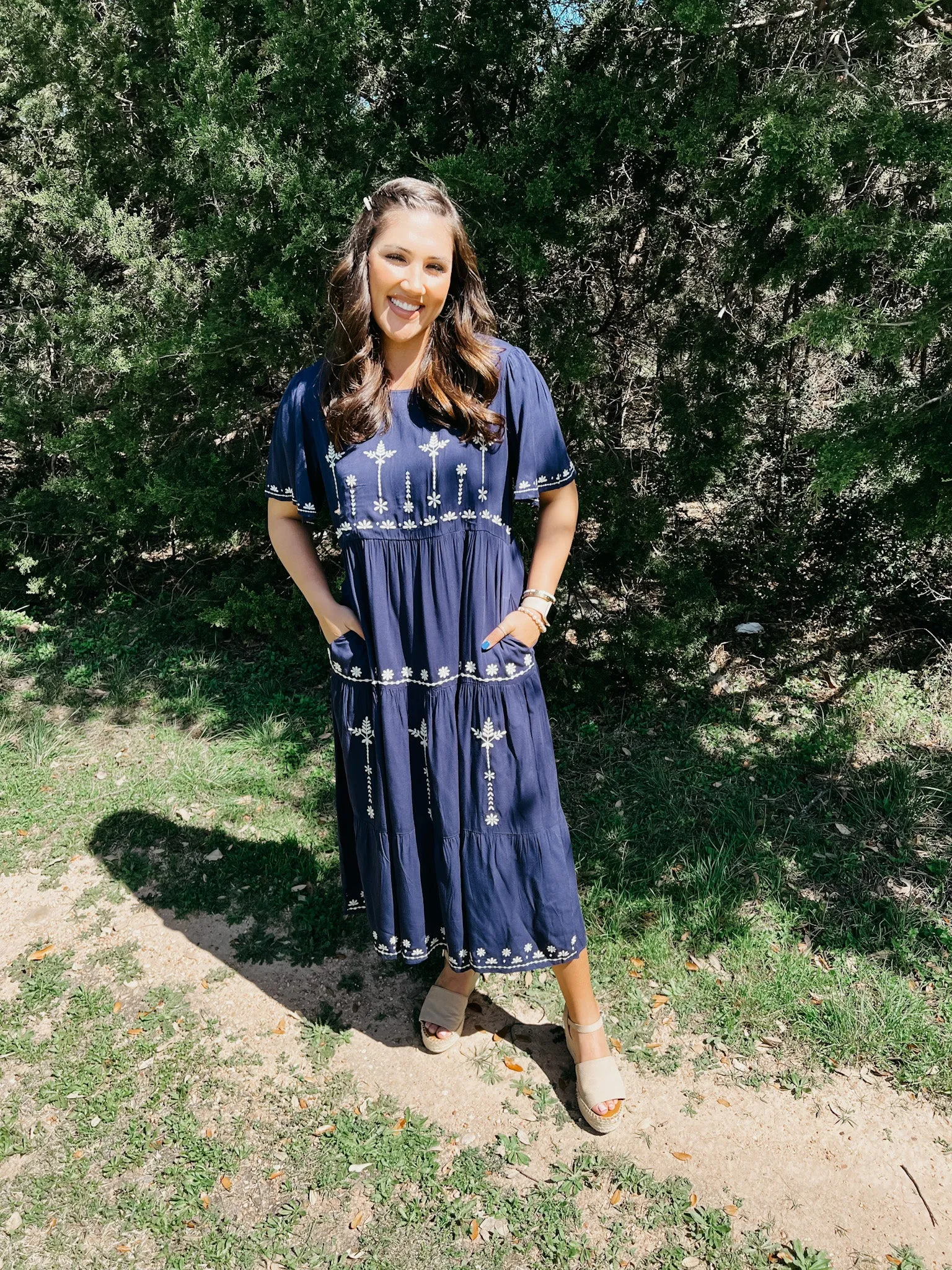 Nora Navy Embroidered Dress