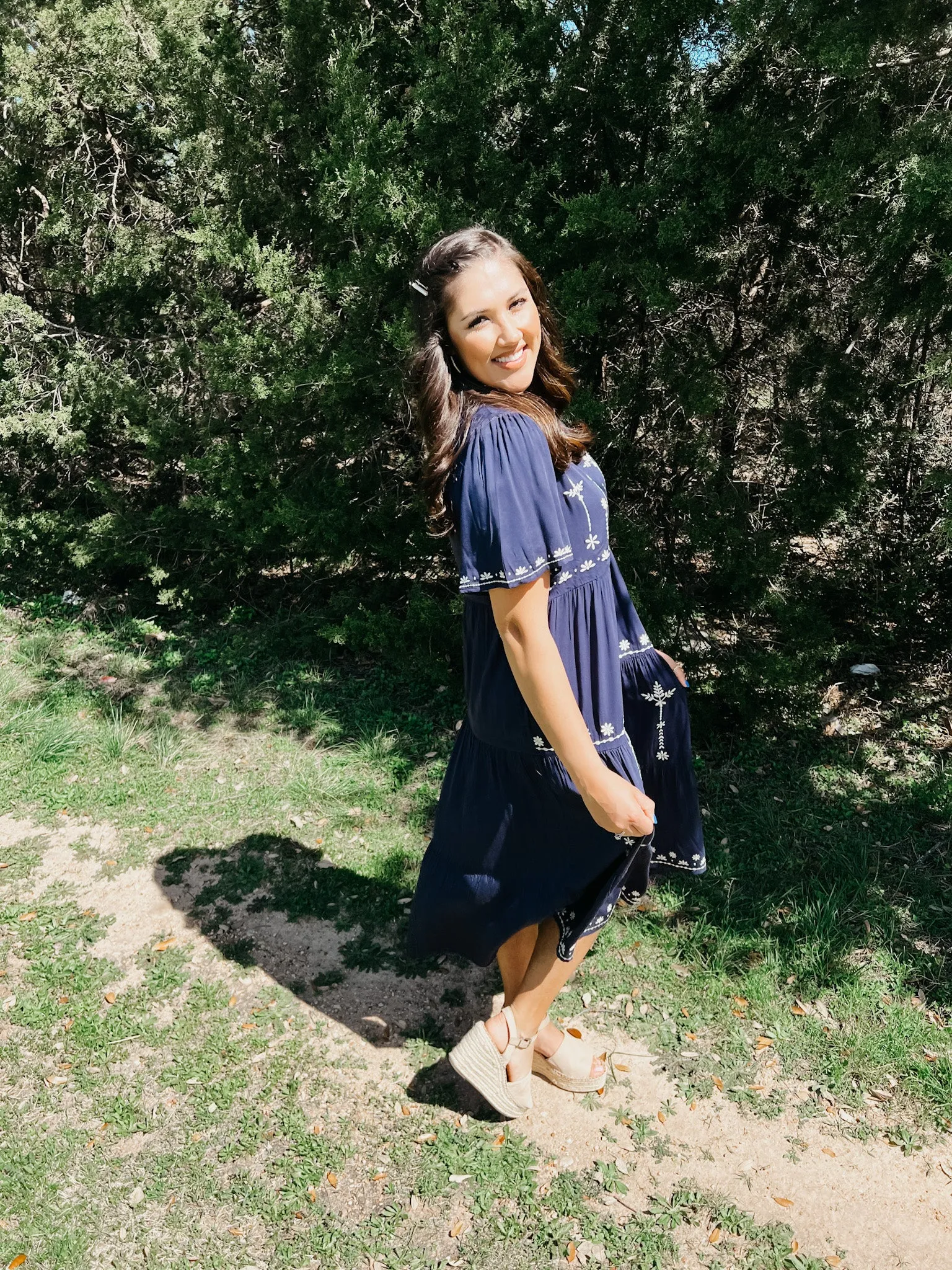 Nora Navy Embroidered Dress