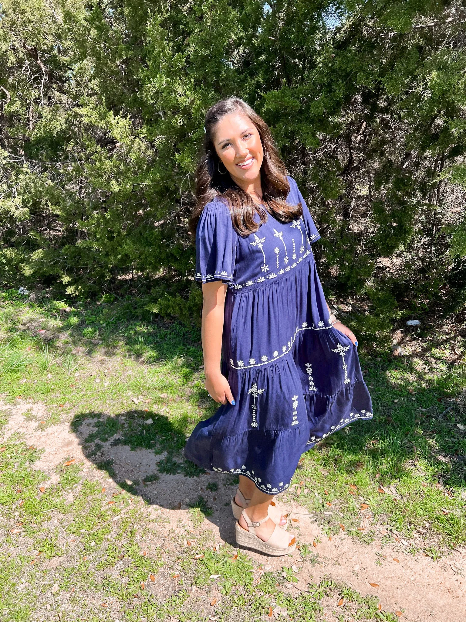 Nora Navy Embroidered Dress