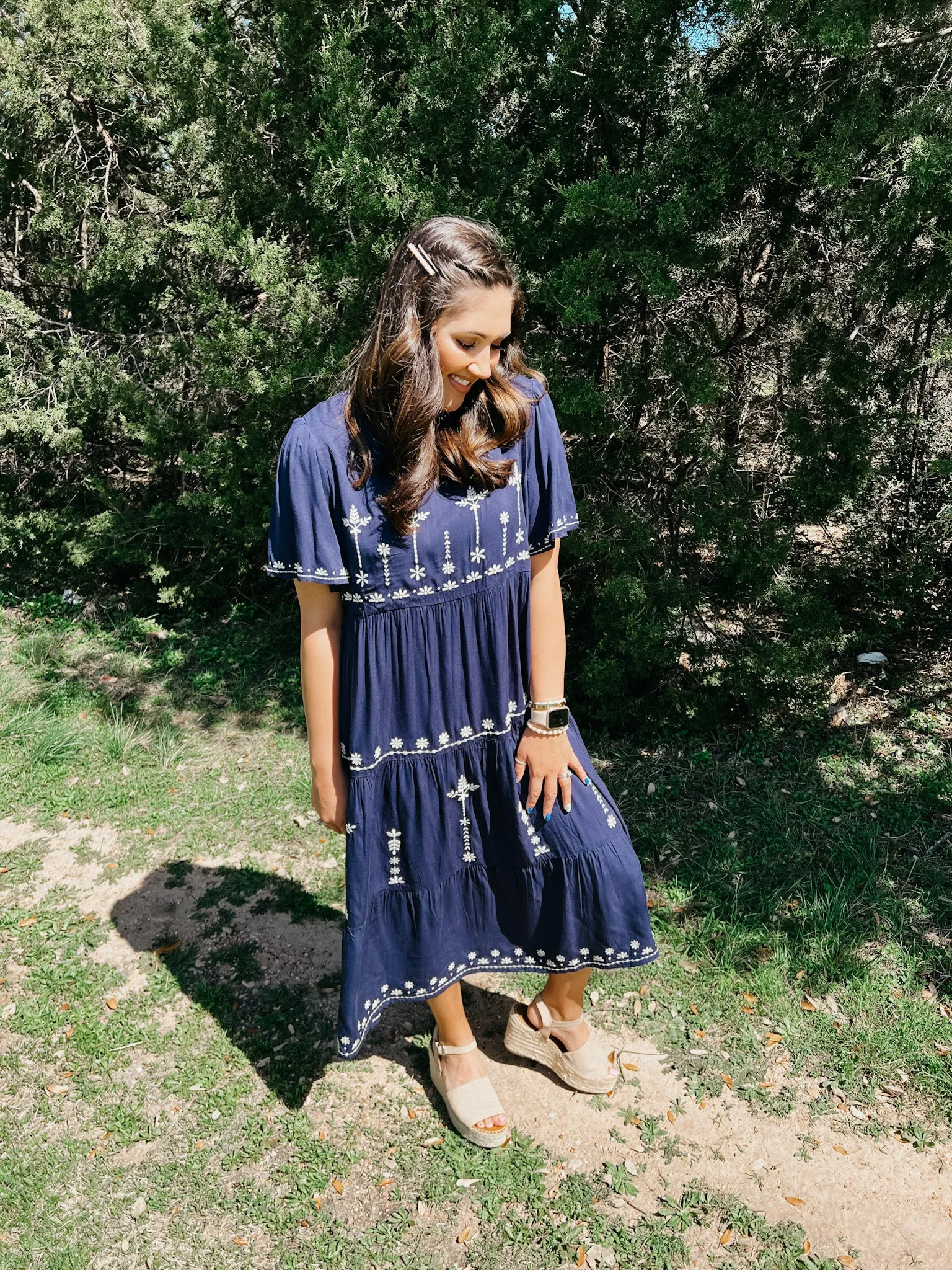 Nora Navy Embroidered Dress