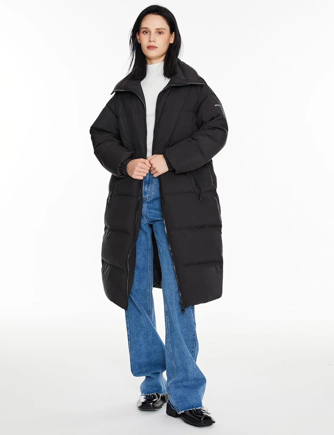 Orolay Women's Long Down Jacket Stylish Puffer Jacket Warm Winter Coat with Belt