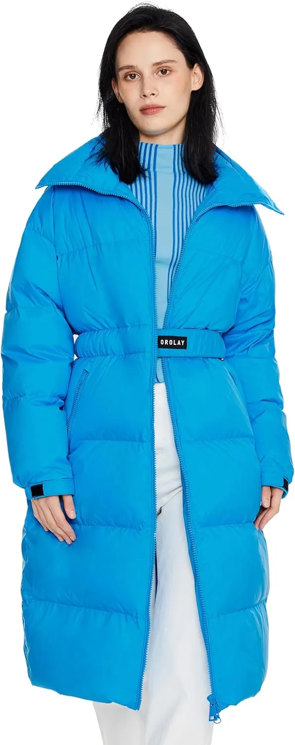 Orolay Women's Long Down Jacket Stylish Puffer Jacket Warm Winter Coat with Belt