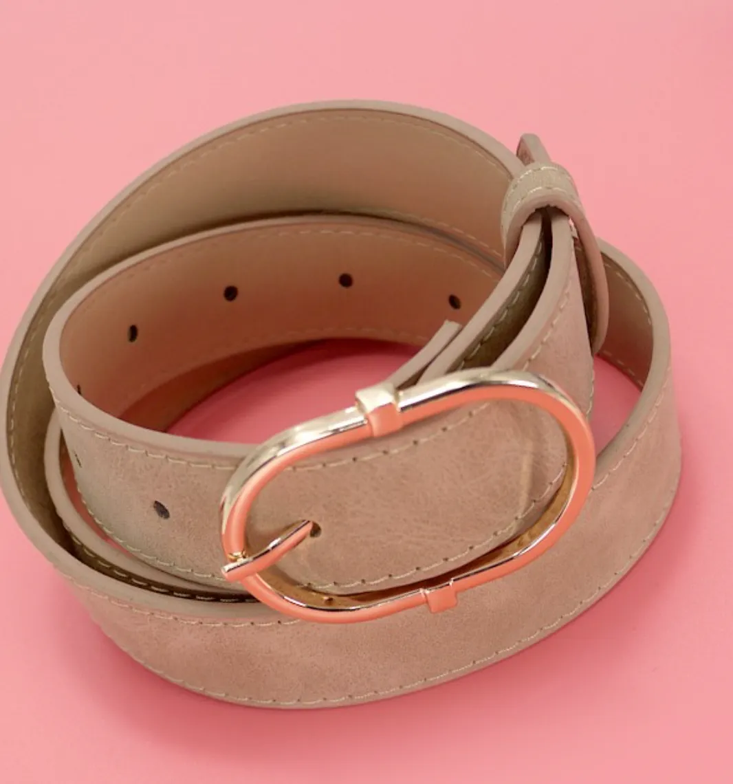Oval Buckle Faux Leather Suede Belt