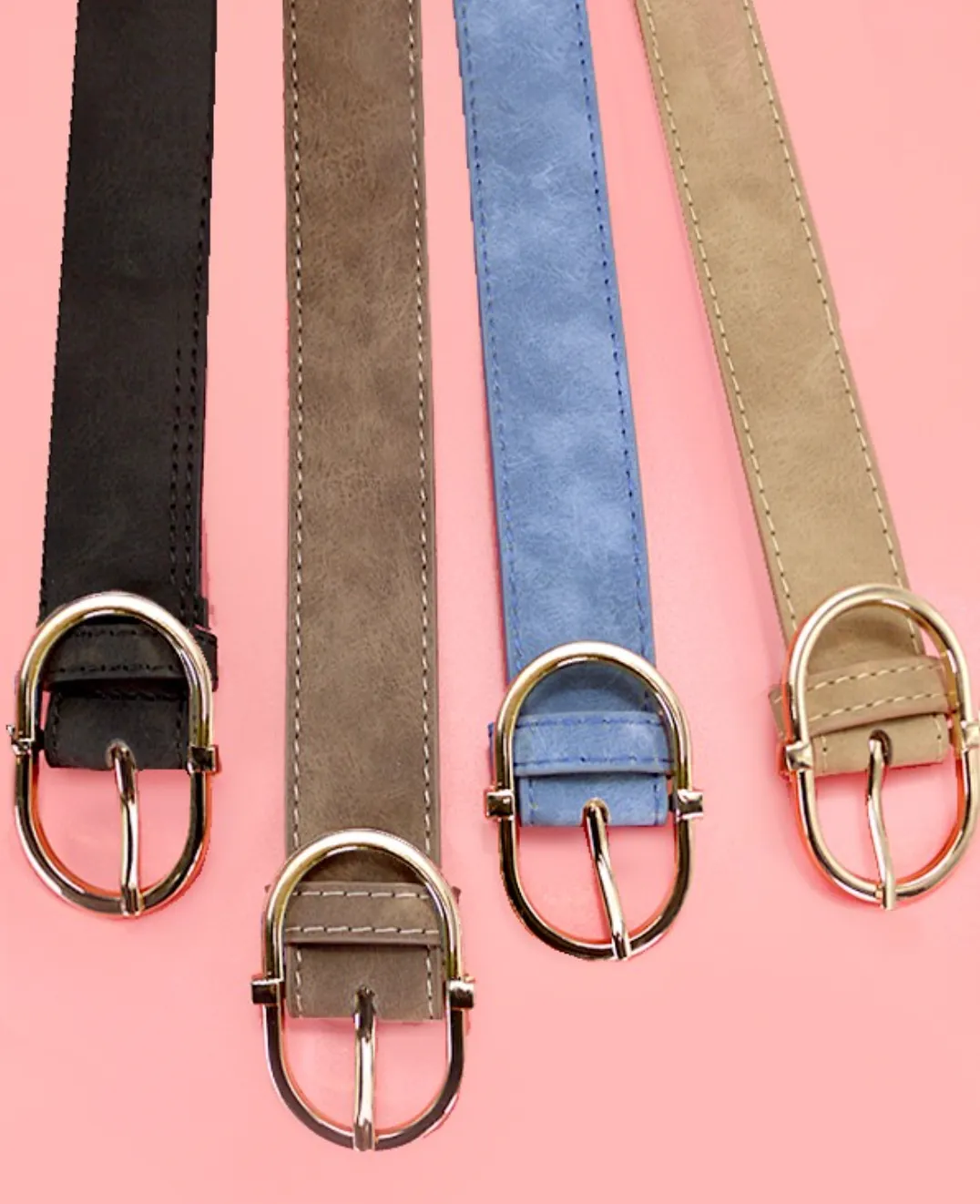 Oval Buckle Faux Leather Suede Belt