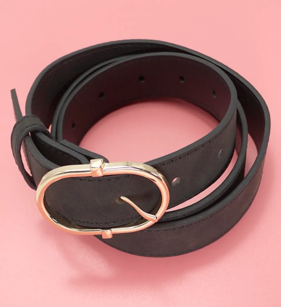 Oval Buckle Faux Leather Suede Belt