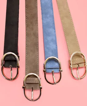 Oval Buckle Faux Leather Suede Belt