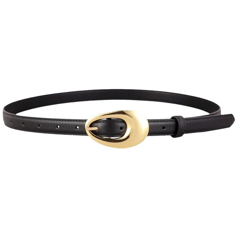 Oval Shaped Gold Buckle Black Belts JLTHB0238