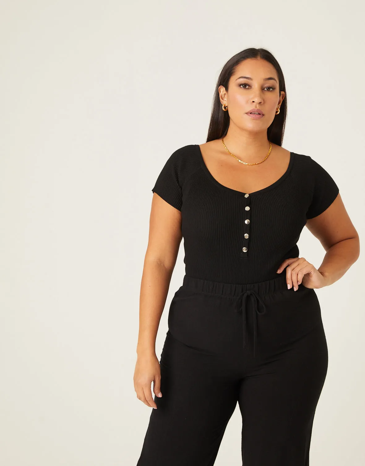 Plus Size Ribbed Snap Bodysuit