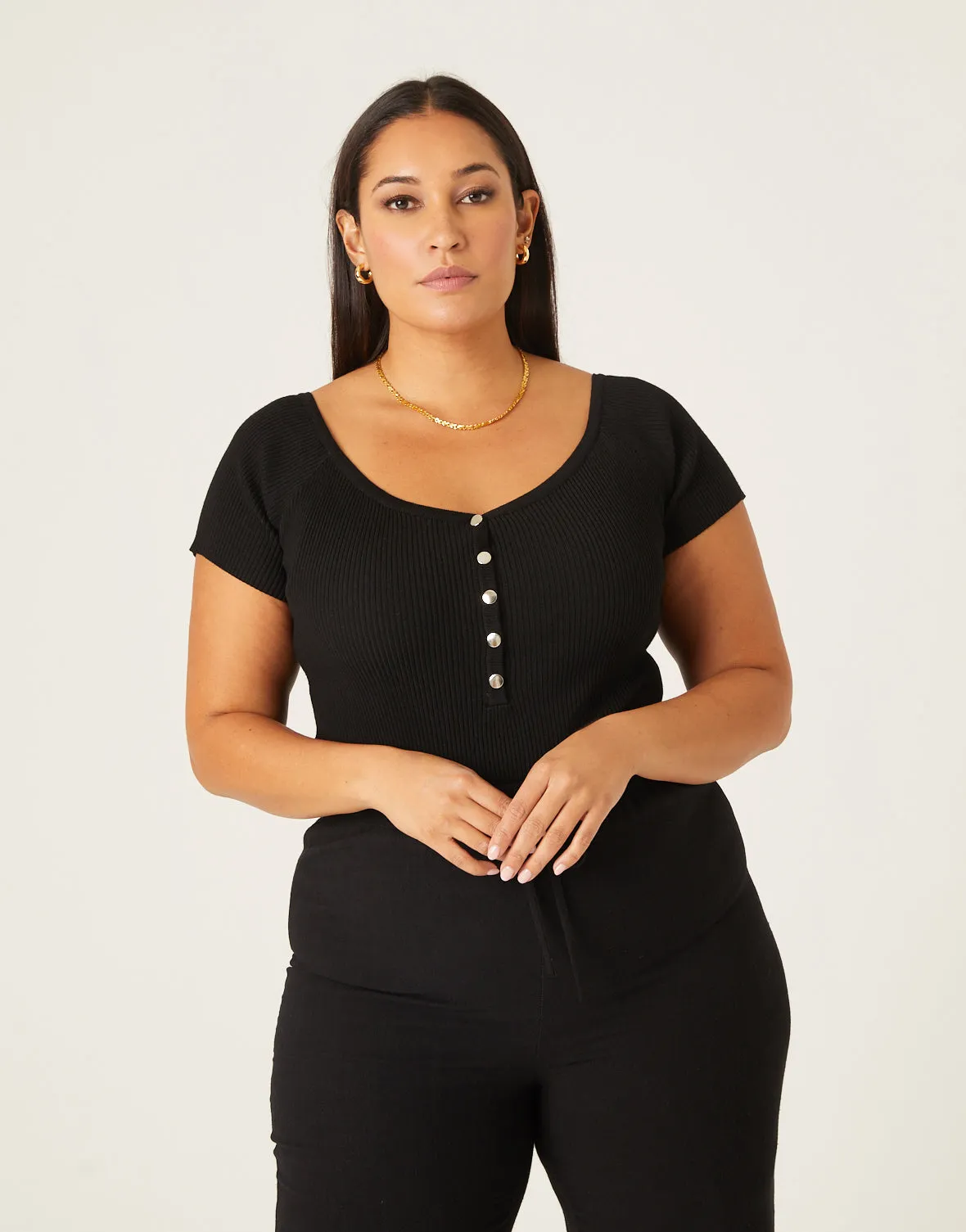 Plus Size Ribbed Snap Bodysuit