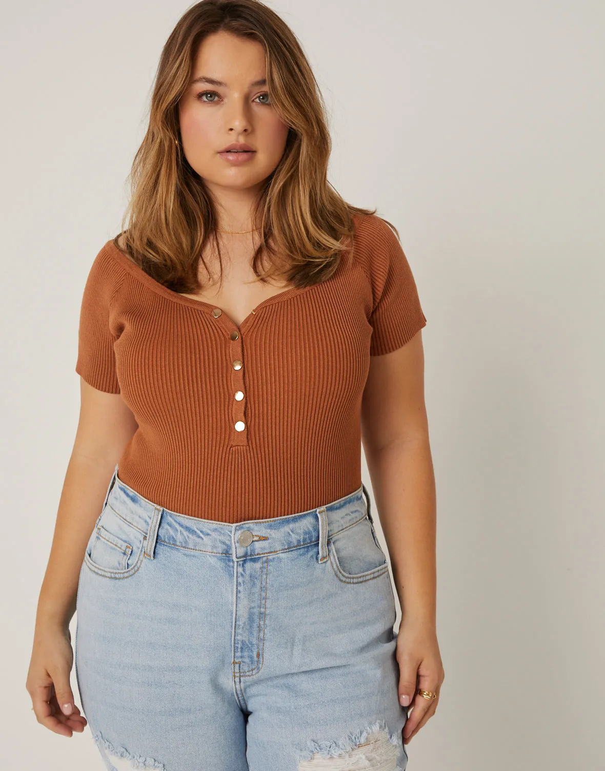 Plus Size Ribbed Snap Bodysuit