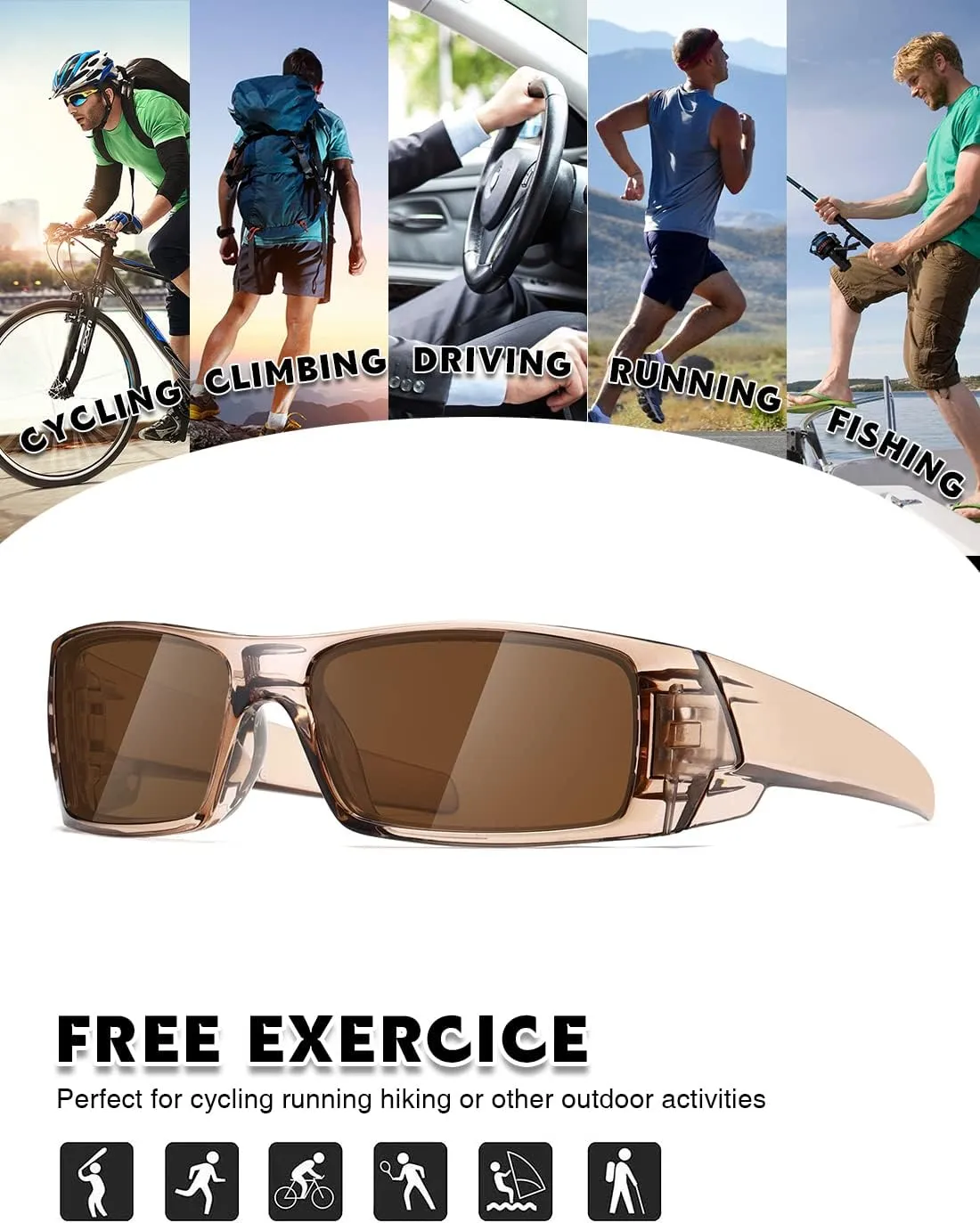 Polarized Sunglasses Men Womens Trendy Retro Sports Rectangular Wrap Around Vintage Shot Shield