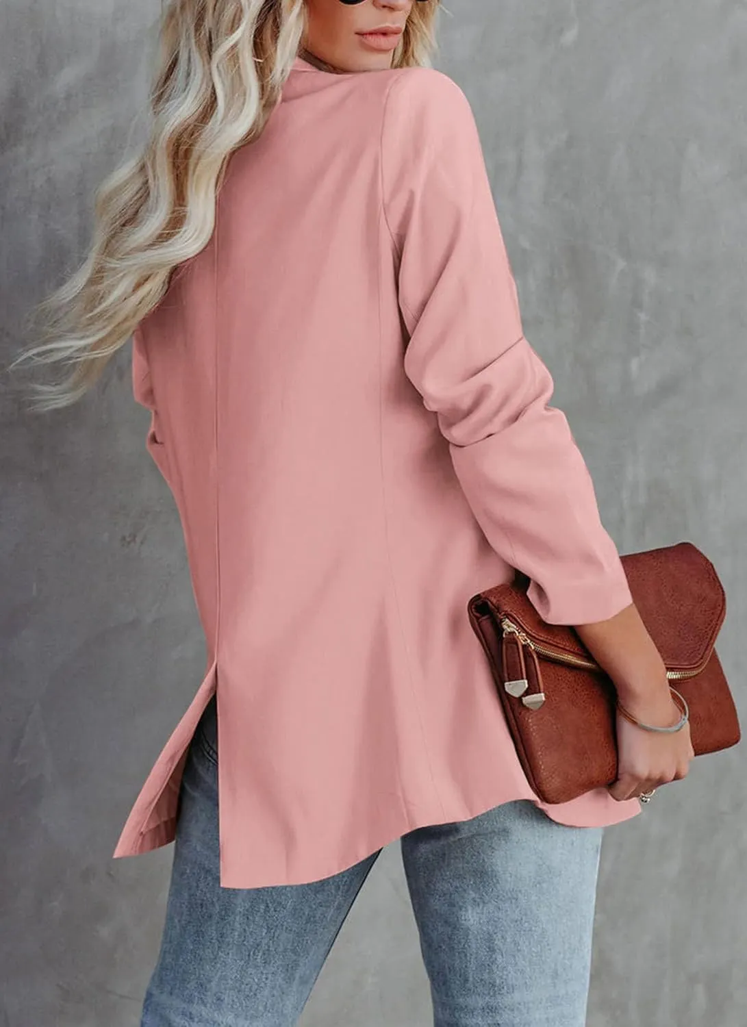 PRETTYGARDEN Women's Casual Blazers Long Sleeve Open Front Button Work Office Blazer Jackets with Pockets