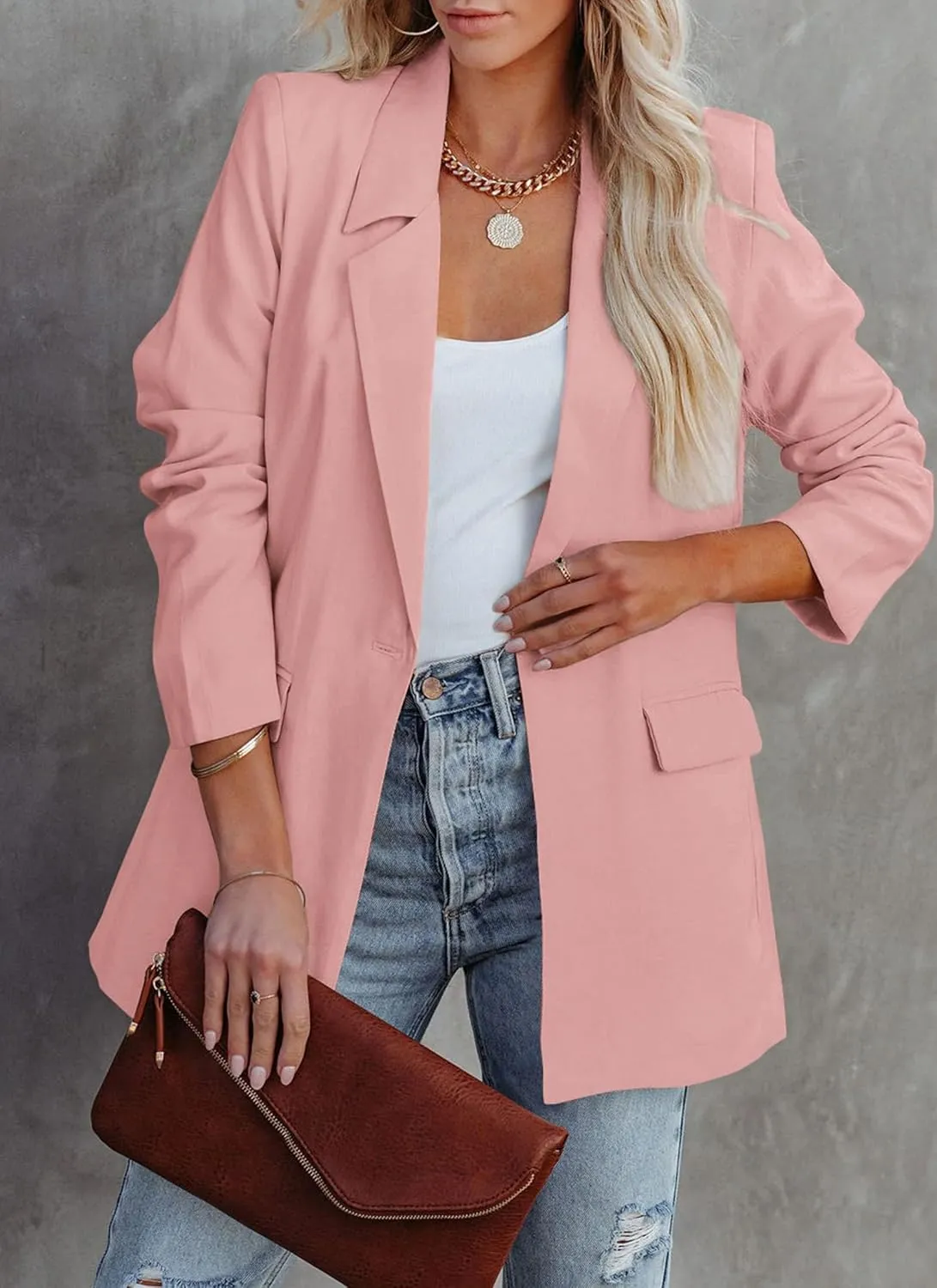 PRETTYGARDEN Women's Casual Blazers Long Sleeve Open Front Button Work Office Blazer Jackets with Pockets