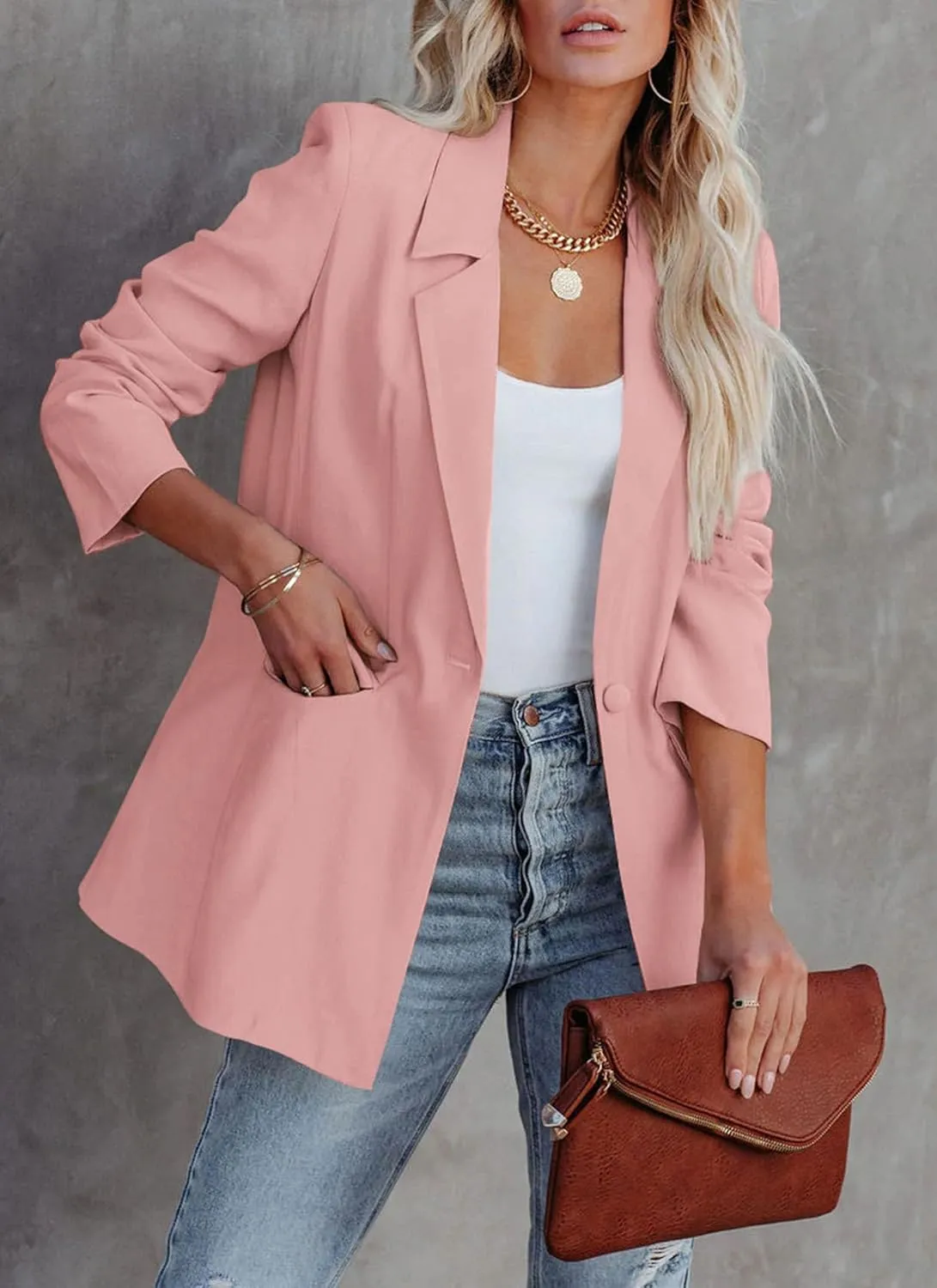 PRETTYGARDEN Women's Casual Blazers Long Sleeve Open Front Button Work Office Blazer Jackets with Pockets