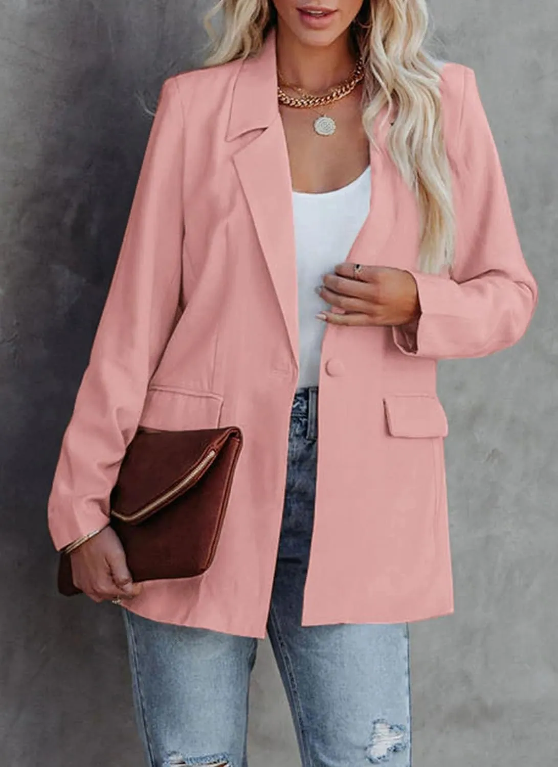 PRETTYGARDEN Women's Casual Blazers Long Sleeve Open Front Button Work Office Blazer Jackets with Pockets