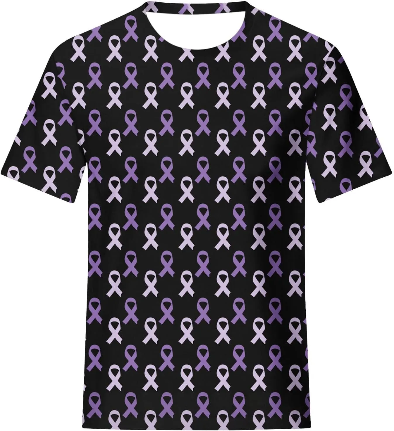 Purple Alzheimers Awareness Shirts Women Summer Floral Print Tops Soft O Neck Short Sleeve Lightweight Breathable Tee